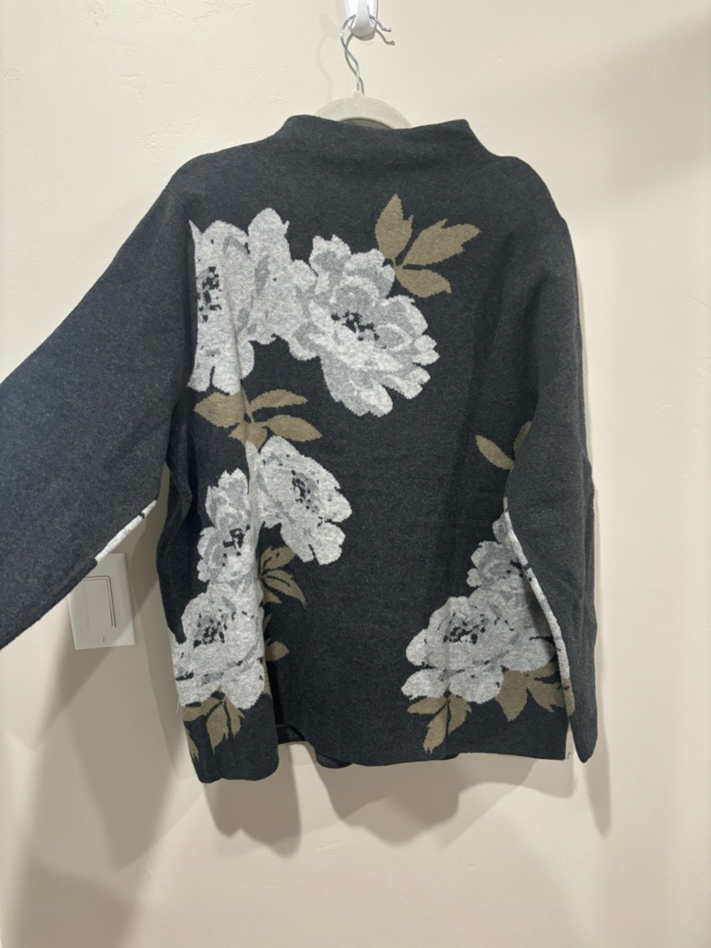 J. Jill Black Floral Mock Neck Sweater with White & Tan Blooms - Picture 4 of 5